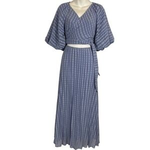 Asos Design Womens Periwinkle Puff Sleeve Pleated Open Belly Dress Maxi Wrap 12